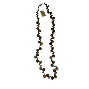 NEW! Brown and Teal Wood Beaded Necklace